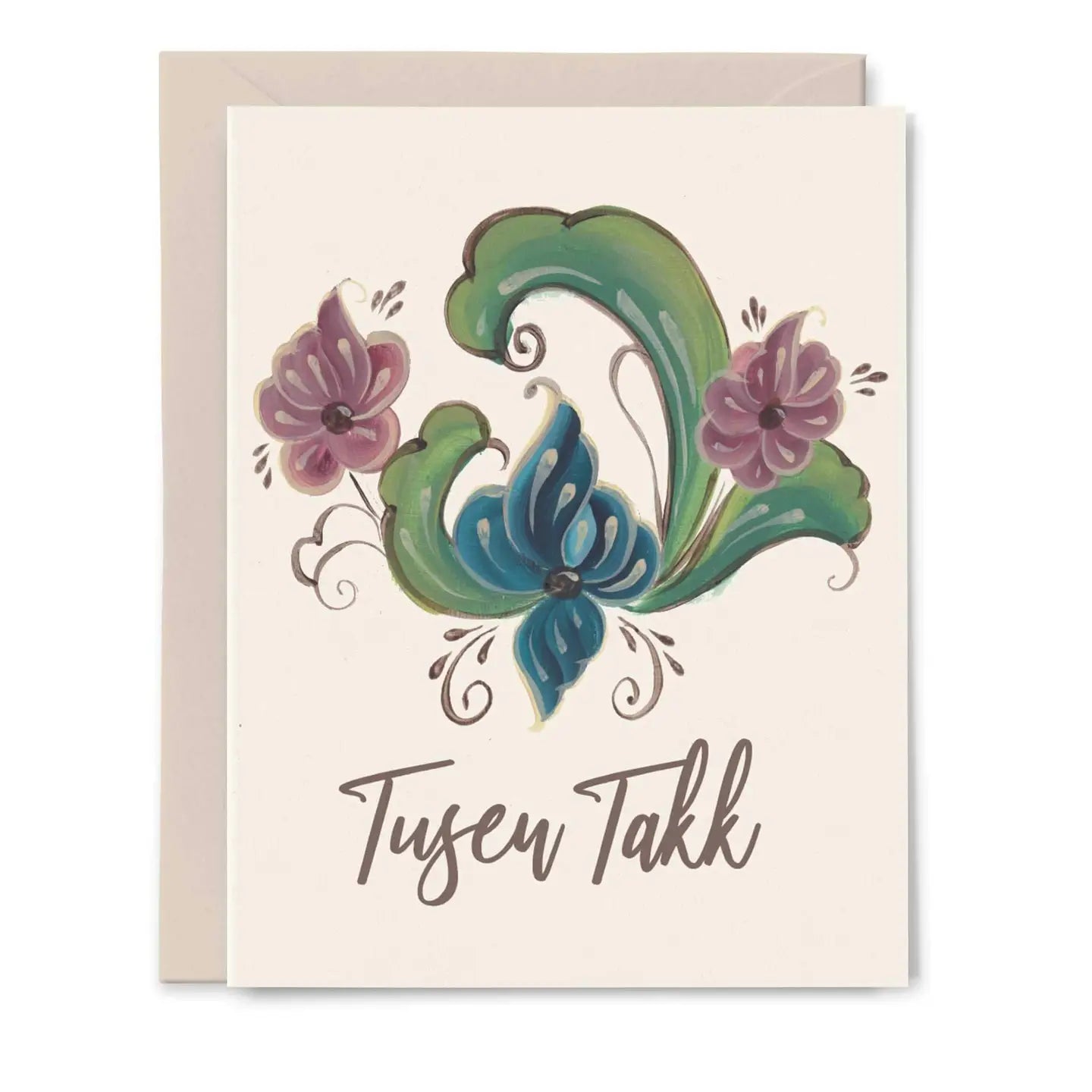 White Rosemaling Thank You Card