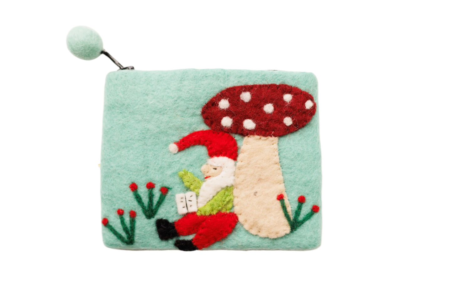 Felt Purse Gnome Resting on Mushroom