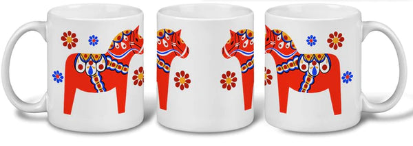 Red Dala Horse Mug with Flowers