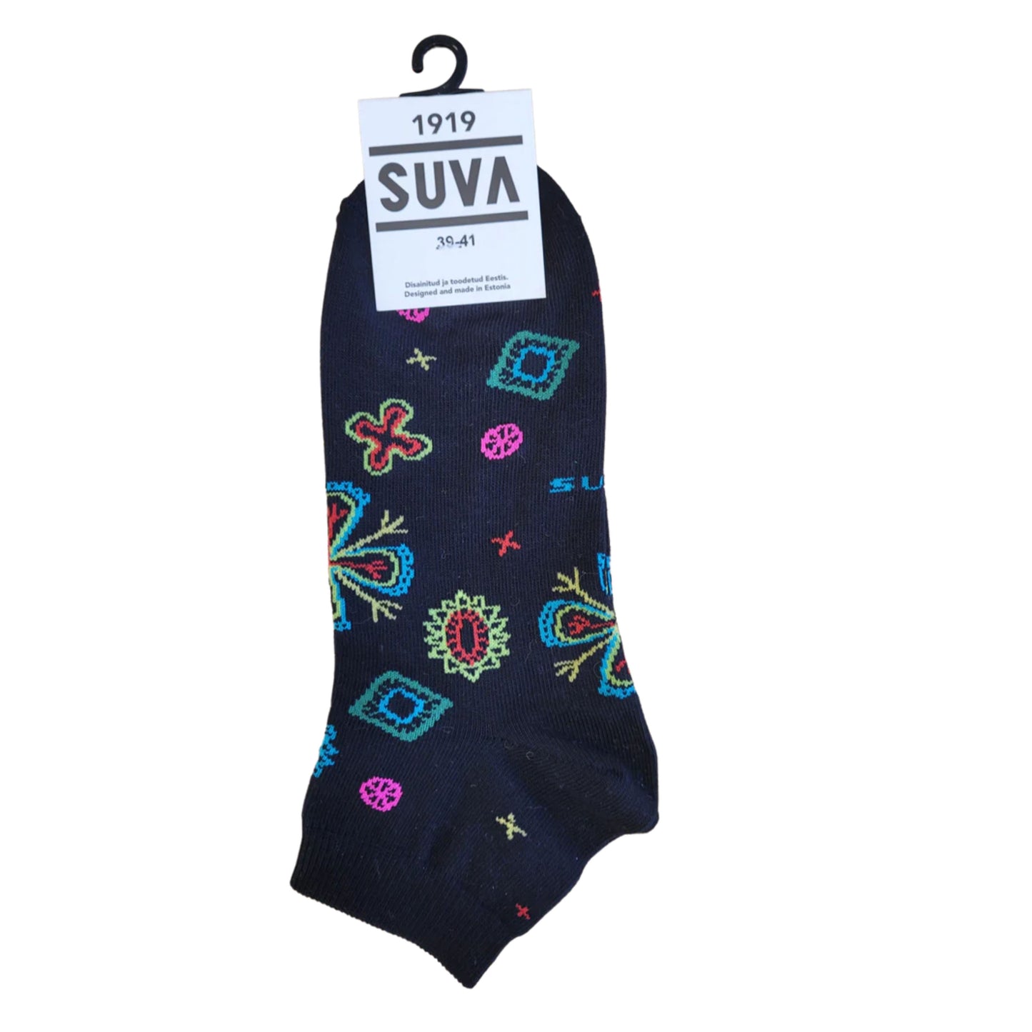 Bright Abstract Floral Ankle Socks, blk