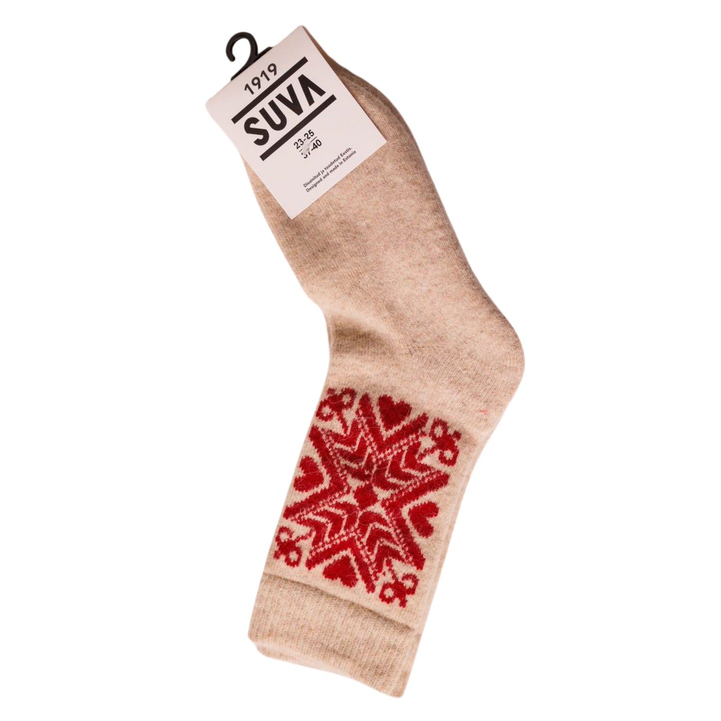 Estonian Wool/Angora Socks Tan/Red