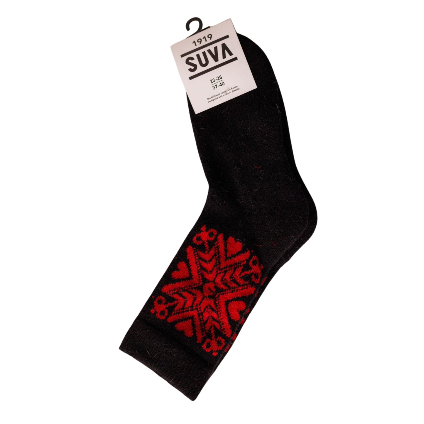Estonian Wool/Angora Socks Black/Red