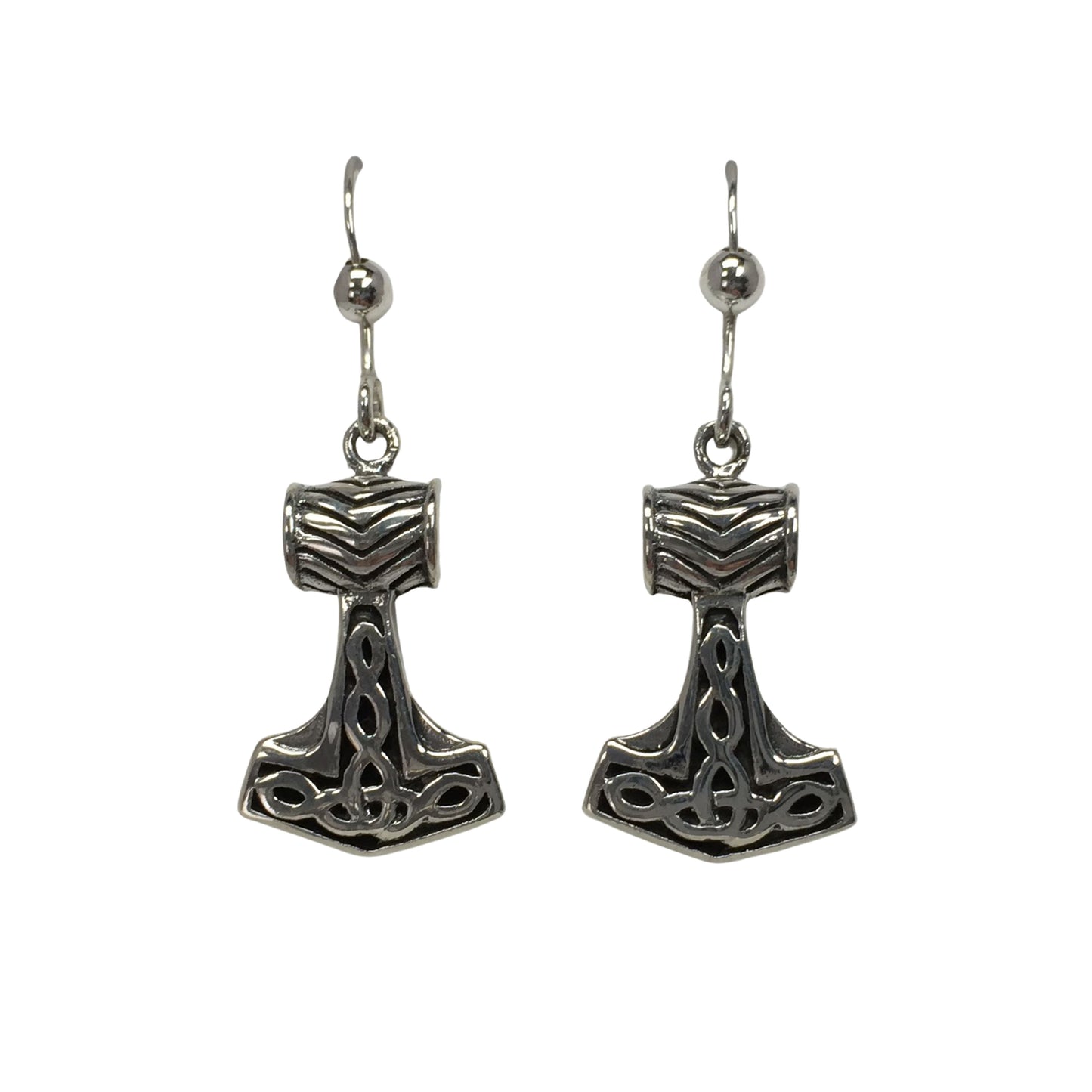 Silver Earrings Thor's Hammer w/Knotwork