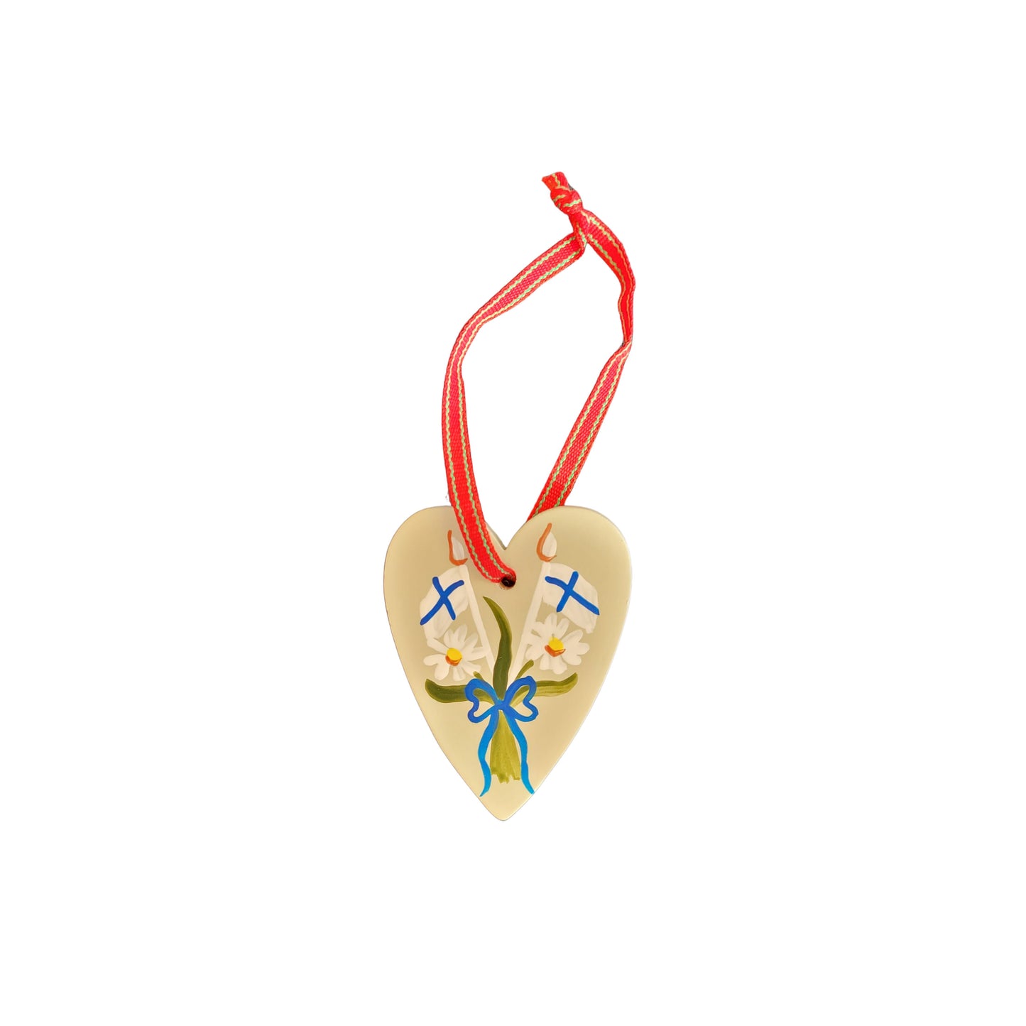 Nordic Flag Painted Wooden Heart Ornaments