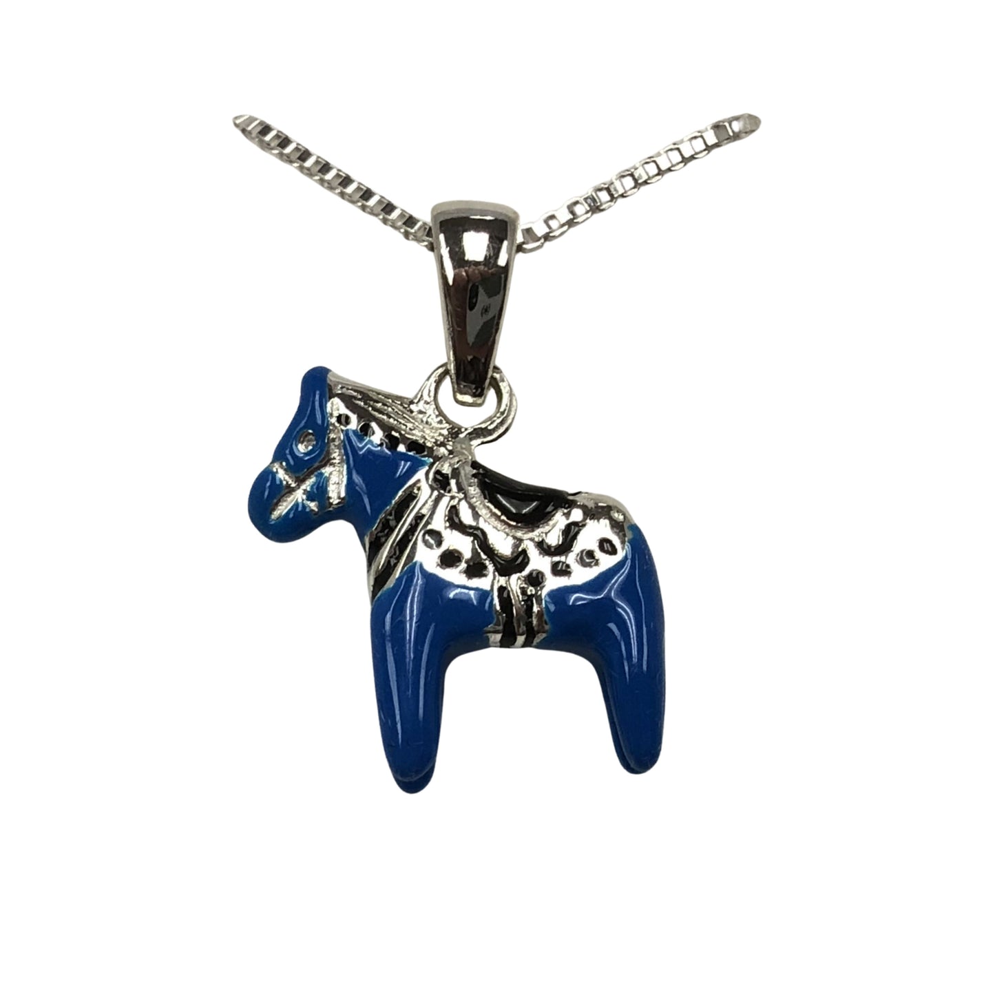 Blue Dala Horse Pendant Necklace