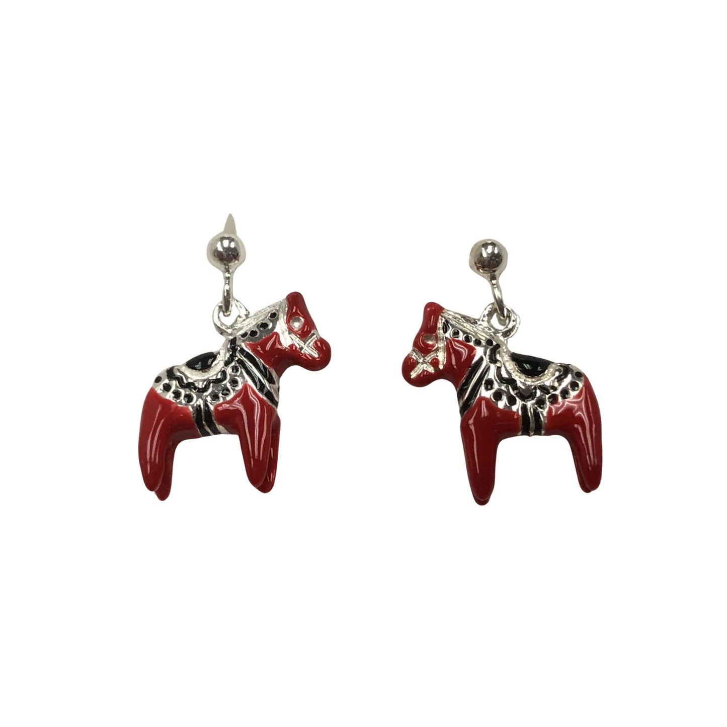 Red/Silver Dala Horse Earrings