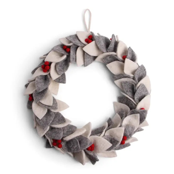 Large White & Gray Wreath with Berries