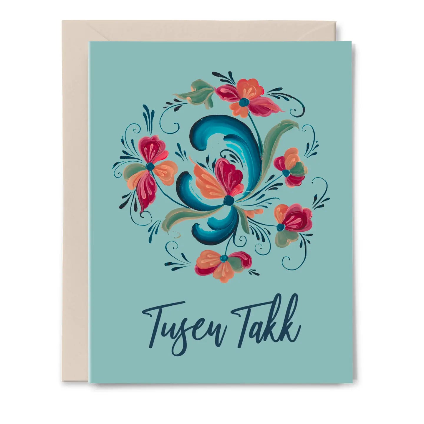 Blue Rosemaling Thank You Card