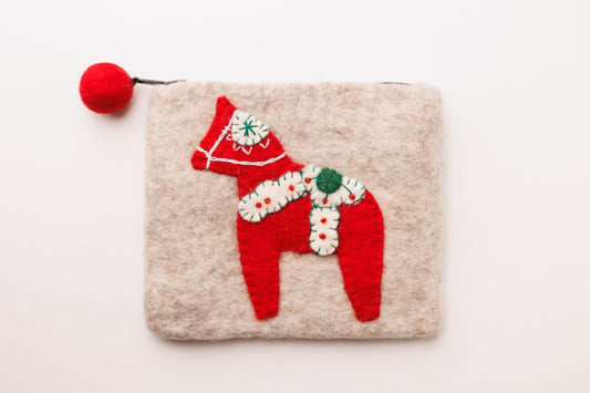 Felt Purse Red Dala Horse