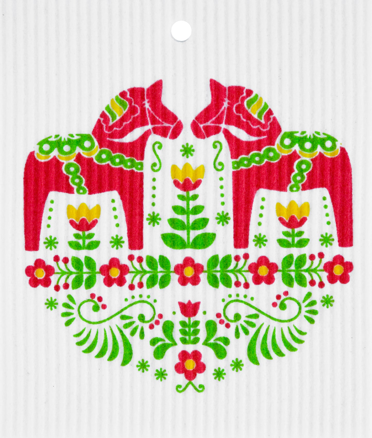 Red and Green Dala Horse Swedish Dishcloth