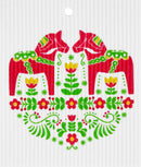 Red and Green Dala Horse Swedish Dishcloth