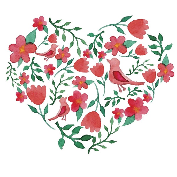 Floral Heart with Birds - Cocktail Napkin