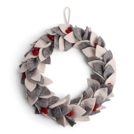 Large White & Gray Wreath with Berries
