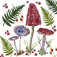 Forest Ferns and Mushroom Napkin - Luncheon/Dinner