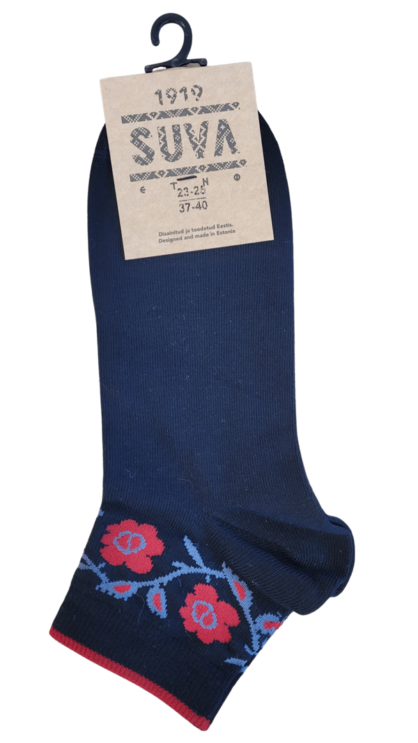 Nordic Flower Ankle Socks, Blk