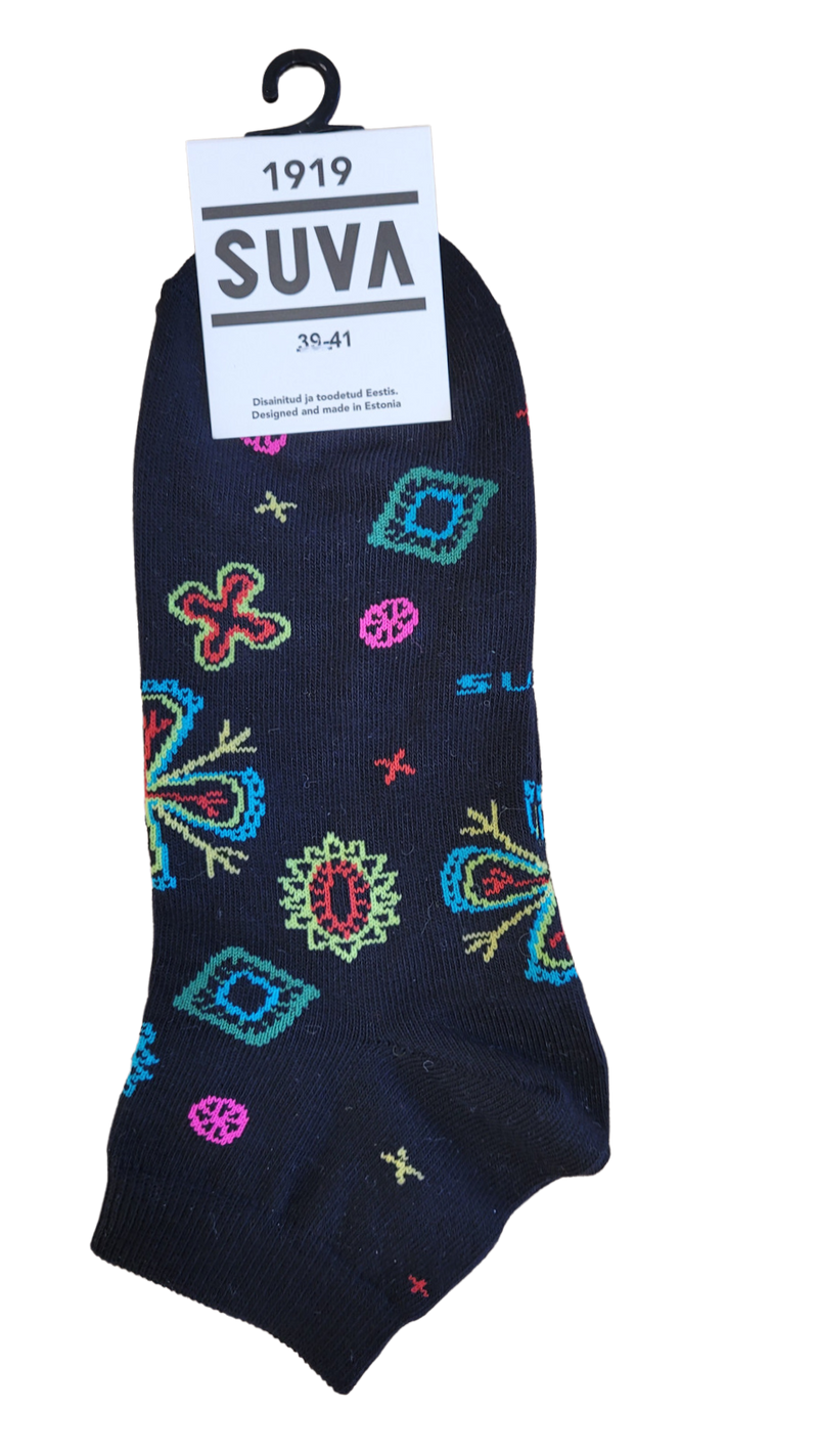 Bright Abstract Floral Ankle Socks, blk