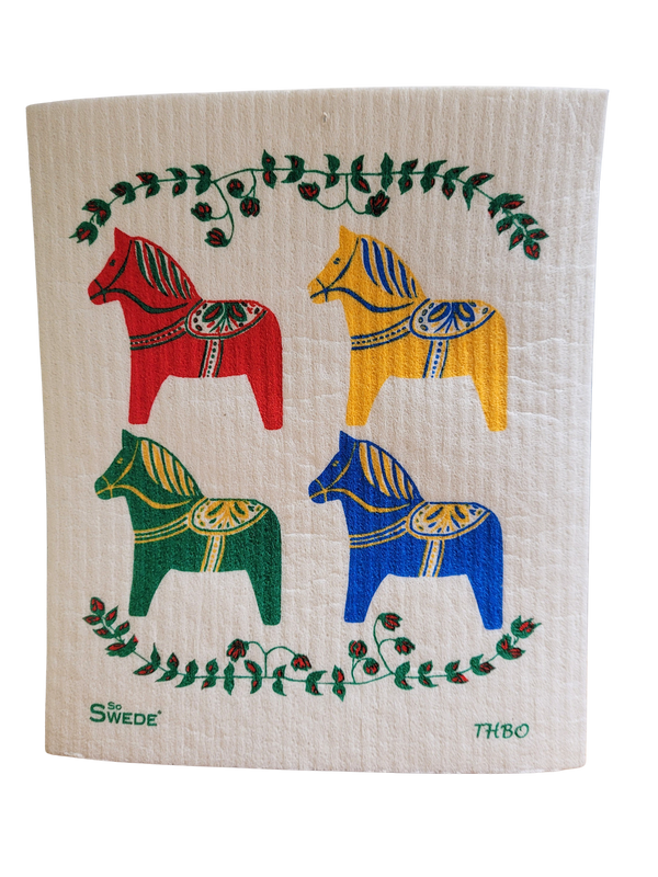 Four Dala Horses Swedish Dishcloth