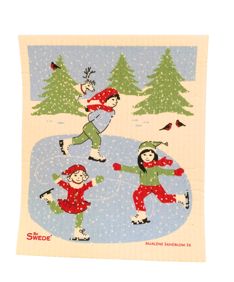 Kids Ice Skating Swedish Dishcloth