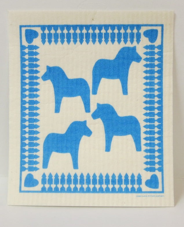 Blue Dala Horses Swedish Dishcloth
