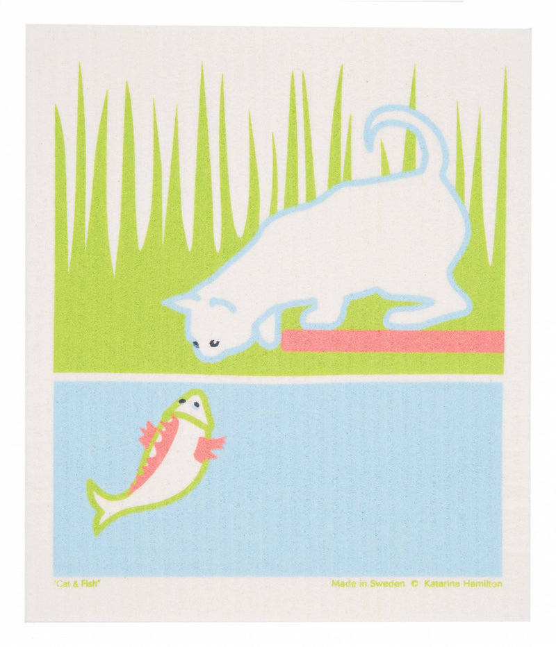 Cat and Koi Swedish Dishcloth