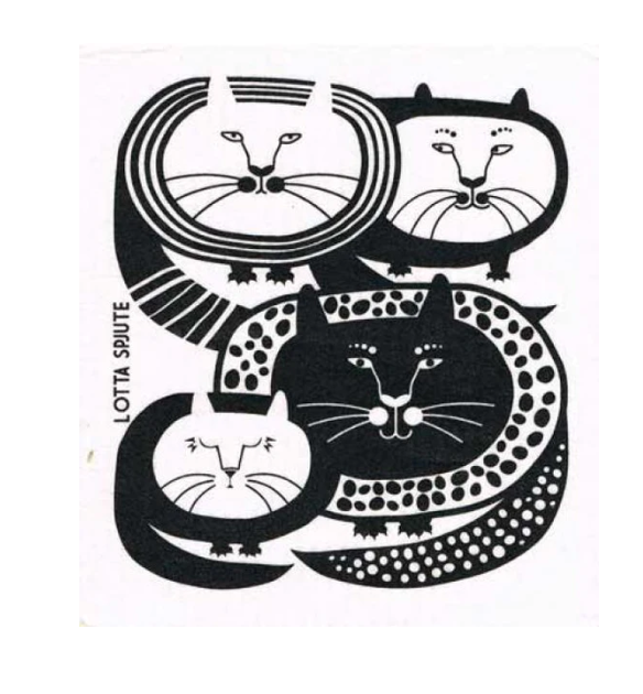 Lotta Spjute Black and White Cats Cuddling Swedish Dishcloth