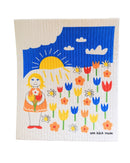 Girl in Flower Field Swedish Dishcloth