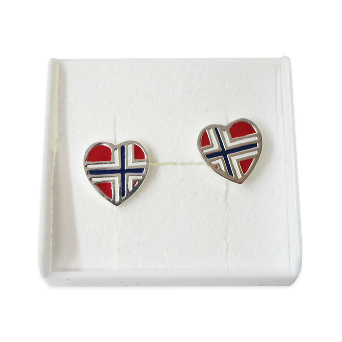 Silver Earrings, Flag Heart (Norway)